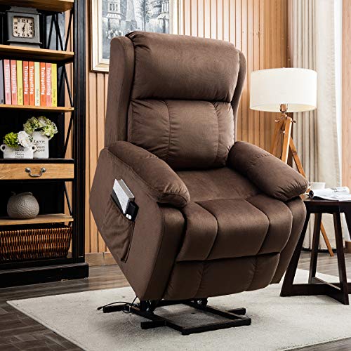 CANMOV Power Lift Recliner Chair with Remote Control, Heavy Duty Reclining Sofa Soft Fabric Living Room Chair for Elderly with Plush Padding Seat (Brown)