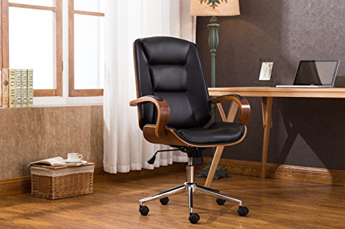 Porthos Home TFC035A BLK Austin Adjustable Office Chair with Variable Height, 360 Swivel, Chrome Base with Roller Wheels, Armrests & PU Leather Upholstery (Home Studios & Offices), One Size, Black