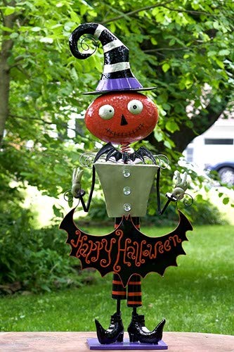 Zaer Ltd. 5ft Tall Metal Pumpkin Head Witch 'Happy Halloween' Figurine Decoration