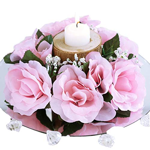 BalsaCircle 8 Pink Silk Roses Candle Rings - Artificial Flowers Wedding Party Centerpieces Arrangements Bouquets Supplies