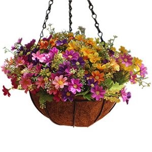 Mynse Daisy Flower Artificial Hanging Plant Home Balcony Indoor Outdoor Decor Fake Flower Hanging Basket with Chain Flowerpot (Big Basket with Artificial Daisy Flowers)