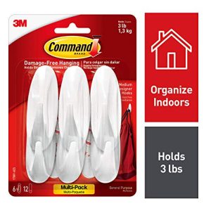 Command White Designer Hooks, 6 hooks, 12 strips, Decorate Damage-Free (17081-6ES)