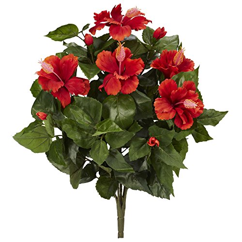 Nearly Natural 6065-S4 20 Hibiscus (Set of 4) Artificial Plant, Red
