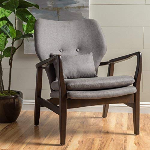 GDF Studio 299443 Teague Espresso Wood with Dark Grey Fabric Club Chair