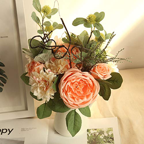 AOCOA 1Bunch Artificial Dahlia Rose Flowers Fake Flower Bouquet for Wedding Bride Bridesmaid Home Office Garden Party Decoration