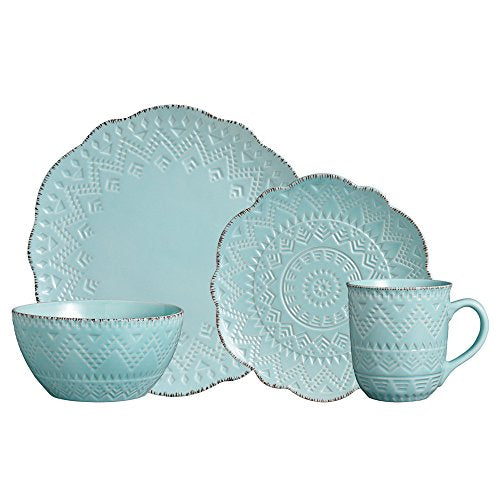 Pfaltzgraff Remembrance Teal 16 Piece Dinnerware Set, Service for 4