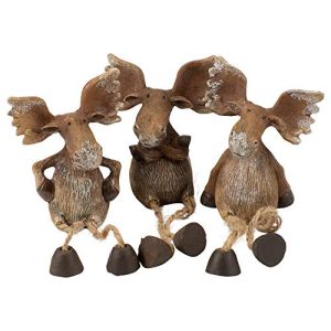 Transpac Imports, Inc. Moose Shelf Sitter Brown 6 x 3 Resin Stone Christmas Holiday Figurines Set of 3