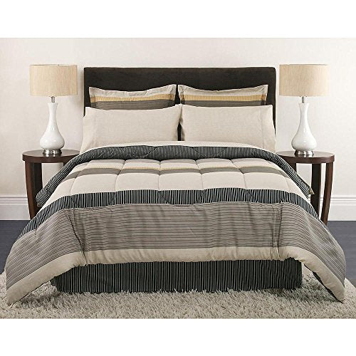 Full Size Comforter Set Masculine Stripes Beige Gray Tan Bedding