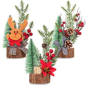 Whaline Mini Christmas Tree,Tabletop Mini Pine Trees Artificial Sisal Trees with Wood Base Ornaments for Table and Desk Tops Christmas Home Party Decoration (3 Pack)