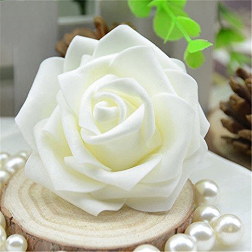 Softmusic 50Pcs Artificial Rose Heads Flowers for Wedding Party Decor Foam size 6cm (Ivory)