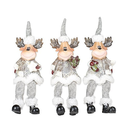 Grey Nordic Moose Friends 10 x 3 Plush Christmas Shelf Sitter Figurines Set of 3
