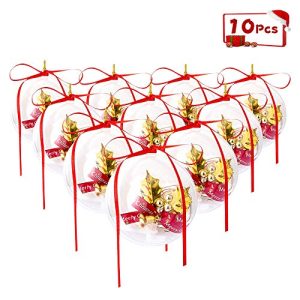 10 Pieces of Transparent Plastic Filled Round Ball Ornaments Christmas Birthday Wedding Party Decorations (80mm) (Round)