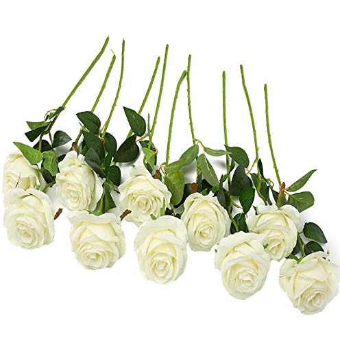 Gatton 10pcs Artificial Rose Silk Flower Blossom Bridal Bouquet for Home ding Decor(Off White) | Model WDDNG - 329 |