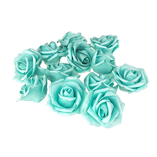 Homeford Foam Roses Flower Head Embellishment, 3-Inch, 12-Count (Aqua)