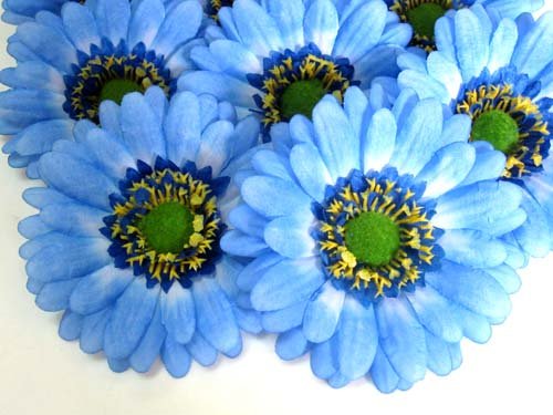 (12) BIG Silk Blue Gerbera Daisy Flower Heads , Gerber Daisies - 3.5 - Artificial Flowers Heads Fabric Floral Supplies Wholesale Lot for Wedding Flowers Accessories Make Bridal Hair Clips Headbands Dress