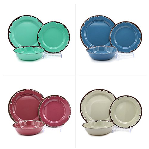 Rustic Melamine Dinnerware 12 Pc Set Vintage-Inspired Way To Enjoy Casual Meals With A Charming Look By CTD Store