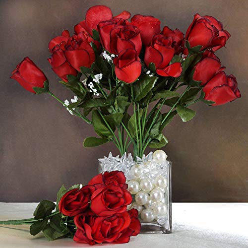 Tableclothsfactory 84 Artificial Buds Roses Wedding Flowers Bouquets Sale - Black and Red