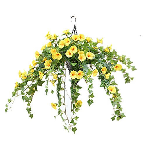 Mynse Hanging Artificial English Ivy Plant for Home Veranda Decoration Hanging Basket Artificial Silk Morning Glory Flower Vines Yellow