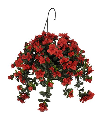 House of Silk Flowers Artificial Red Azalea Hanging Basket