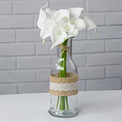 Quasimoon PaperLanternStore.com Cream White Mini Calla Lily, Realistic 9 Flower Bouquet Wedding Foam Floral for Crafting, 3 x 14 Tall (9-Pack)