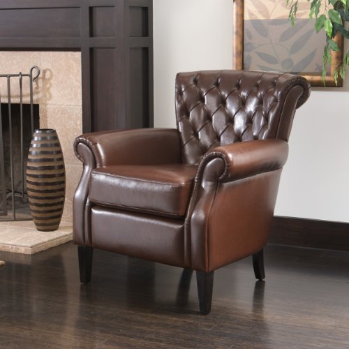 Christopher Knight Home 232936 Franklin Tufted Bonded Leather Club Chair, Brown