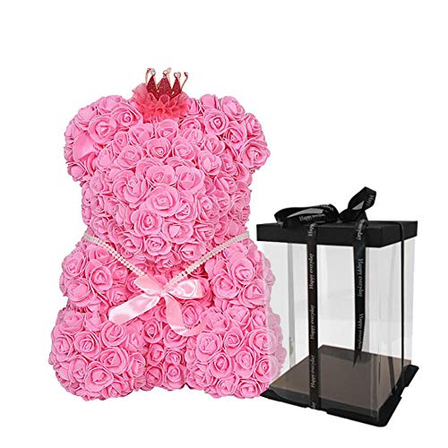 CawBing Rose Bear Teddy Bear Artificial Rose Flower Foam Flower Bear Anniversary Christmas Valentines Gift 23cm (B1)