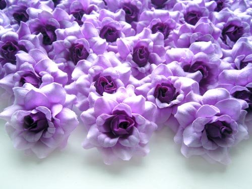(100) Silk Purple Roses Flower Head - 1.75 - Artificial Flowers Heads Fabric Floral Supplies Wholesale Lot for Wedding Flowers Accessories Make Bridal Hair Clips Headbands Dress