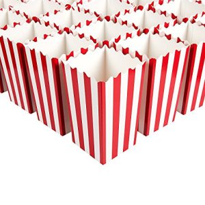 Set of 100 Popcorn Favor Boxes - Carnival Parties Mini Paper Popcorn and Candy Containers, Party Supplies for Movie Nights, Birthday, Baby Shower, Classic Red and White Stripes - 3 x 3.9 x 3 Inches