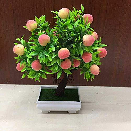 856store 1Pc Potted Artificial Peach Fruit Tree Bonsai Home Garden Desktop Decor Prop