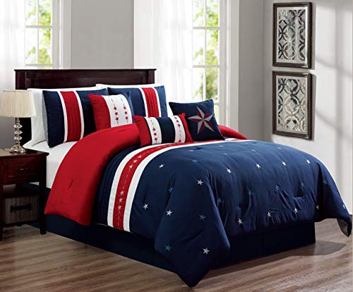 Empire Home 7 Piece USA Patriot Comforter Set - White Red Blue (Queen Size)