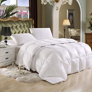 Grandeur Linen's Queen Size Luxurious 1000 Thread Count Goose Down Alternative Comforter, 100% Egyptian Cotton Cover, Solid White Color, 750 Fill Power, 50 Oz Fill Weight