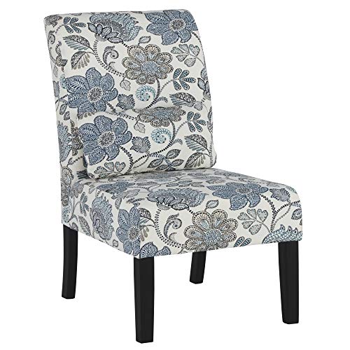 Ashley Furniture Signature Design - Sesto Accent Chair w/ Pillow - Contemporary - Floral Pattern in Shades of Blue/Cream - Black Finish Legs