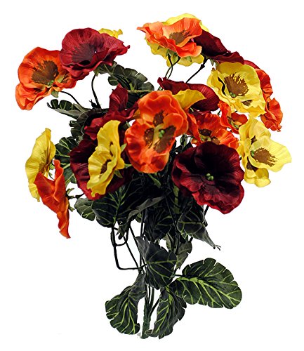 Liberty Artificial Pansy Flower Bush - 16 - Red, Orange & Yellow Flowers