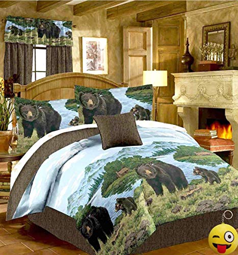 Rustic Cabin Lodge BLACK BEAR & CUBS 8pc Comforter Set w/Sheets (Bed In A Bag) (QUEEN SIZE)