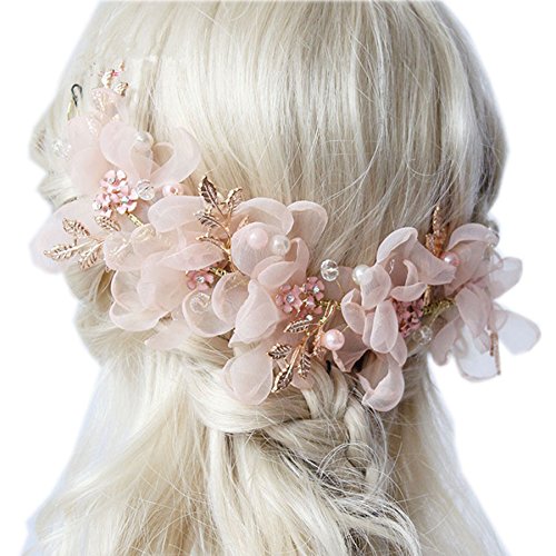 the love Wedding Headdress or Bride Accessories, Silk Flowers Headpieces Headwear Accessories for Wedding or Party, with Ribbon (Pink)