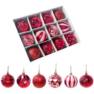 12Ct Christmas Tree Ball Assorted Ornaments Pendants, 2.2 Christmas Shatterproof Shine Ball Decoration for Christmas Tree Holiday Party Wedding Indoor Outdoor, Gift Boxes Ideal for Xmas (red)