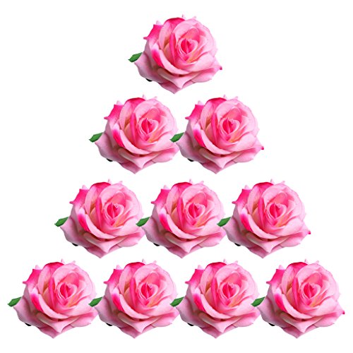 Jili Online 10 Pieces Handmade Artificial Flannel Rose Flowers Heads Buds DIY Scrapbooking Flower Kiss Ball For Wedding Home Party Decoration - pink