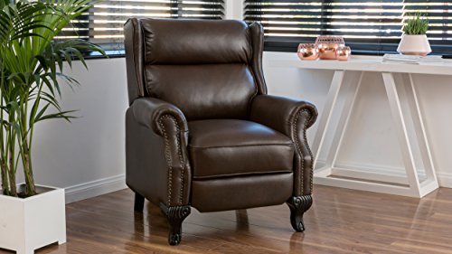 Christopher Knight Home 296600 Curtis Leather Recliner Club Chair Nail Head Accents, Dark Brown