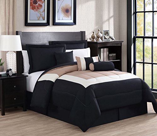 11 Piece King Rosslyn Black/Taupe Bed in a Bag Set