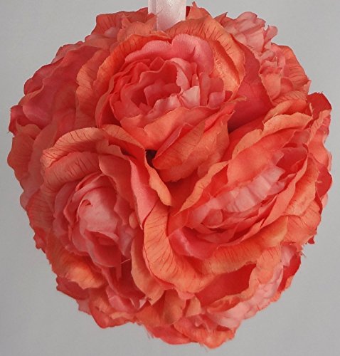 6 Inches Peony Kissing Ball (Pack of 6) - Colors: Coral