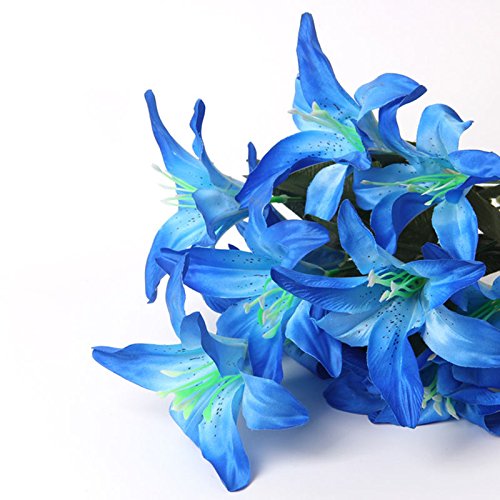 Zebery Artificial Flowers Shrubs for Decoration Faux Lifelike Plastic Pure Lily Flowers Plants Indoor Outside Home Garden Wedding Living Room Coffee Bar Decor (Blue, Universal)