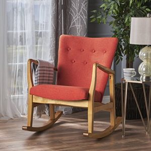 Christopher Knight Home 301996 Collin Mid Century Fabric Rocking Chair (Muted Orange), Light Walnut