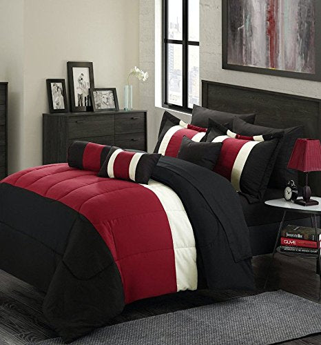 11-Piece Oversized Red & Black Comforter Set CALIFORNIA King Size Bedding with Sheet Set