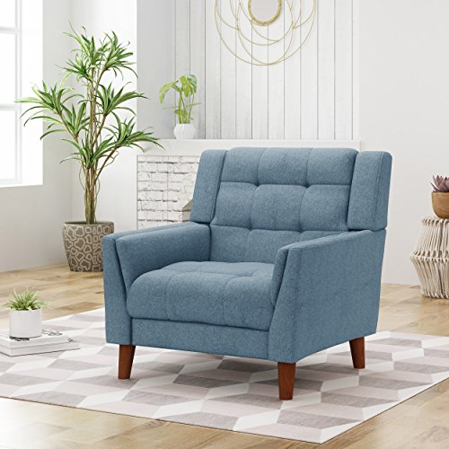 Christopher Knight Home 305539 Alisa Mid Century Modern Fabric Arm Chair, Blue, Walnut