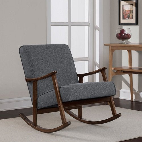 Granite Grey Fabric Mid Century Retro Wooden Rocking Glider Chair