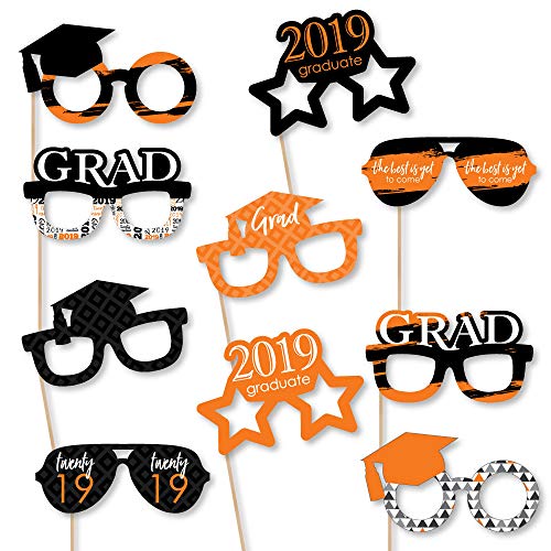 Orange Grad Glasses - Best is Yet to Come - Orange 2019 Paper Card Stock Graduation Party Photo Booth Props Kit - 10 Count