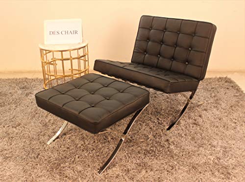 Genuine Leather Barcelona Style Replica Lounge Chair & Ottoman (Set, Black)