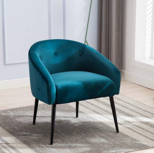 Mid Century Velvet Upholstered Accent Chair Living Room Chairs Single Arm Chair for for Bedroom Reception Room Accent Furniture (Blue)