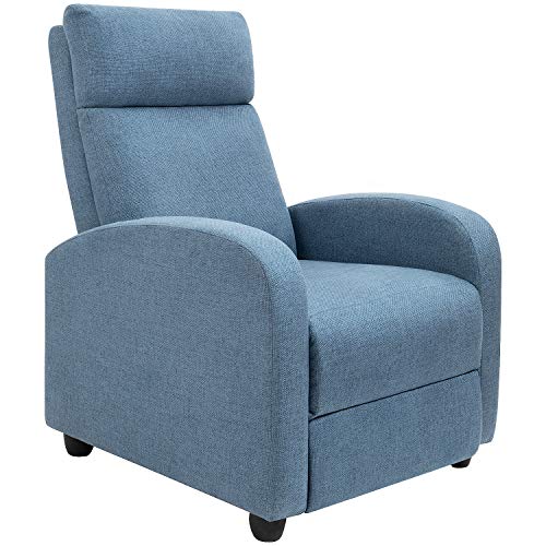 Fabric Recliner Chair Ergonomic Adjustable Single Sofa with Thicker Seat Cushion Modern Home Theater Seating for Living Room (Blue)