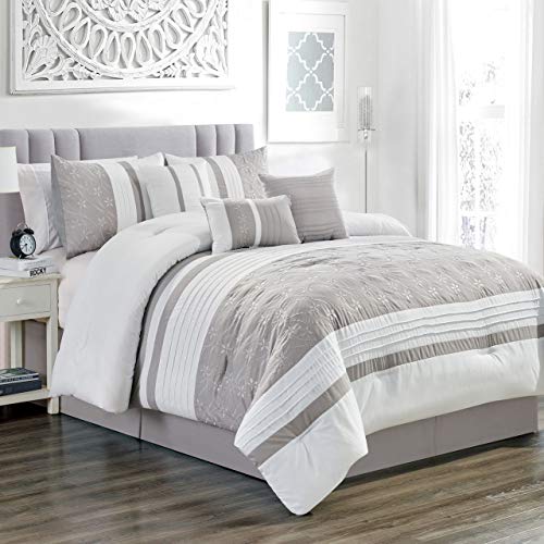 KingLinen 11 Piece Bailey Taupe/White Bed in a Bag Set Queen